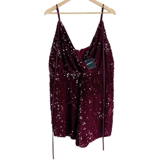 NWT Forever 21 Romper Womens 2X Wine Red Sequin V-Neck NYE Vegas Holiday Glam - Picture 1 of 5